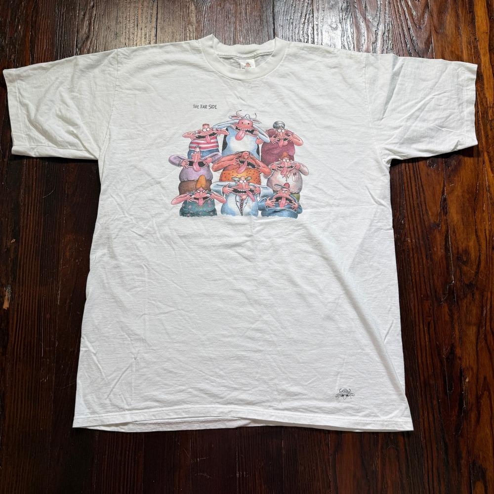 Vintage 1991 Far Side Graphic Shirt Mens XL White Gary Larson Single Stitch USA